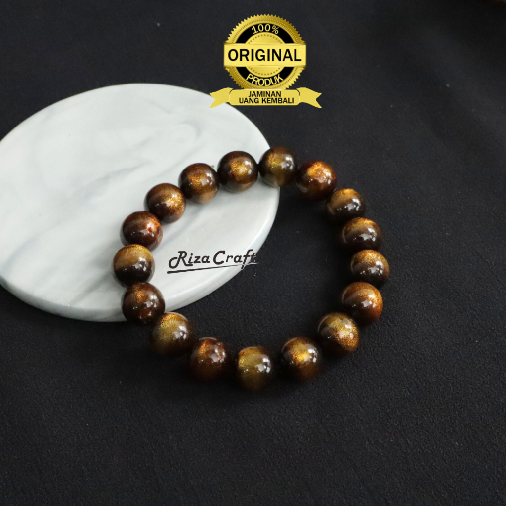 Gelang Alami Akar Bahar Hitam Serat Emas Tali Arus Laut ASLI 12mm Super Original Terbaik