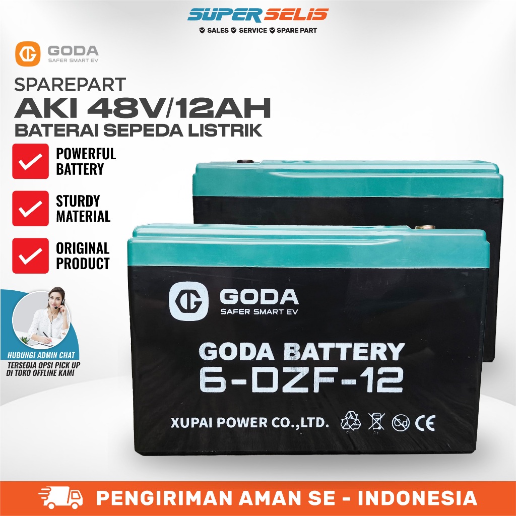 Baterai Aki Sepeda Listrik Goda 48V 12Ah Goda Original