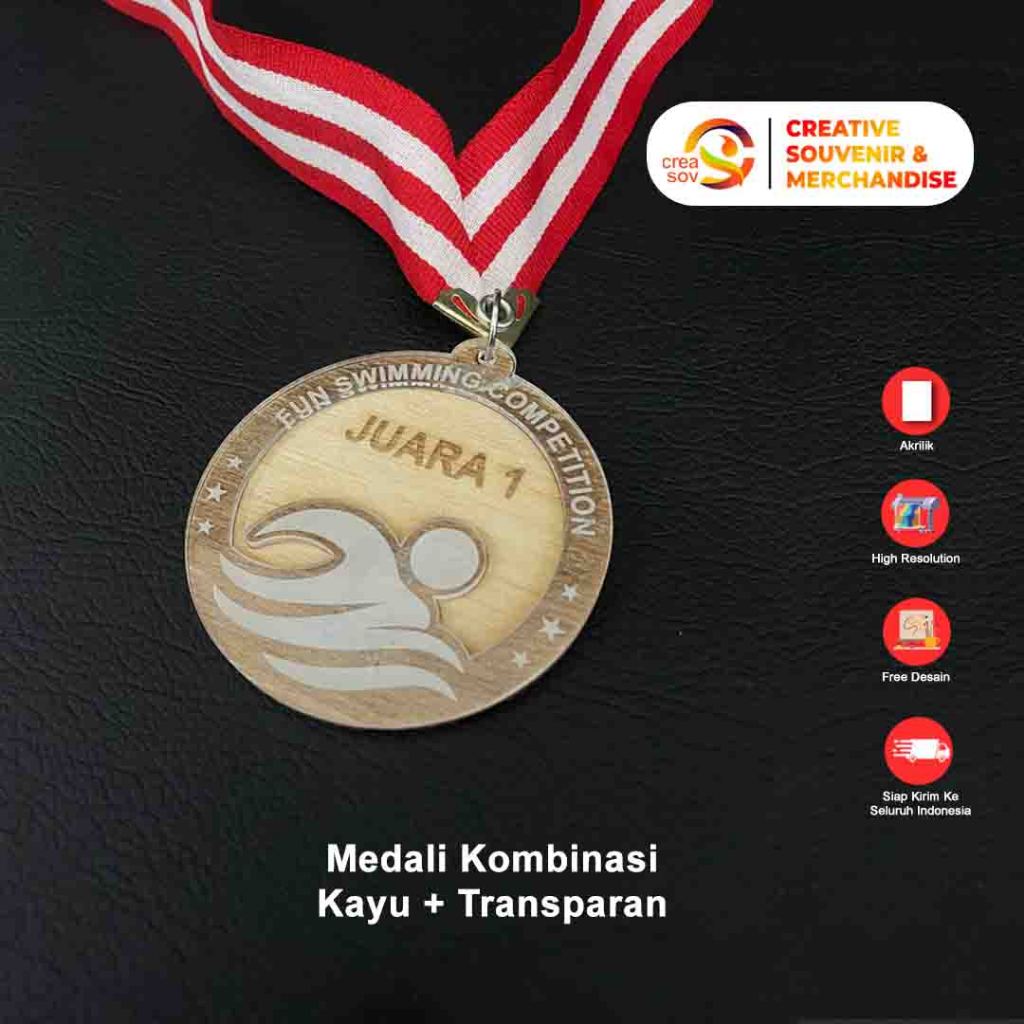 Creasov - Medali Kayu Akrilik Mirror Kejuaraan Lomba Renang Lomba Kejuaraan Medali Kombinasi Murah