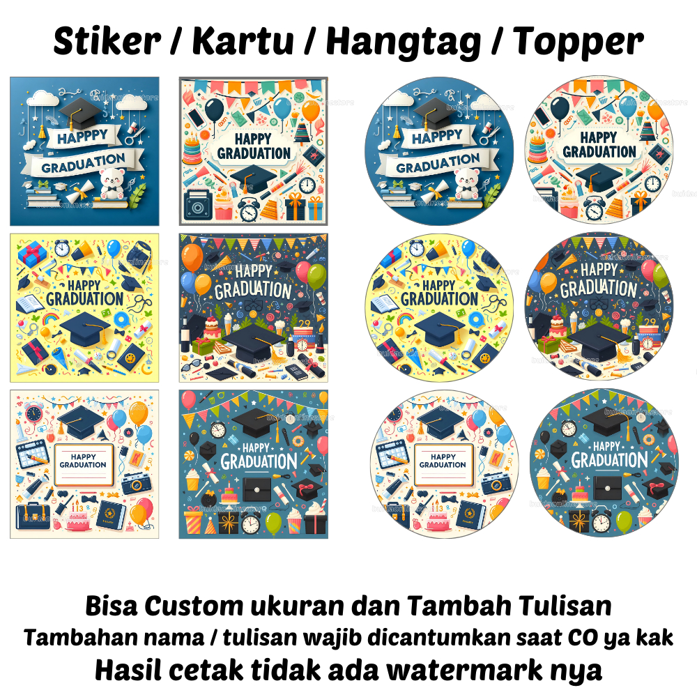 

sticker Stiker / Kartu Ucapan / Topper / Hangtag Happy Graduation label piala selamat wisuda dekorasi kemasan hampers hadiah parcel kado hari kelulusan sekolah TK SD SMP SMA Kuliah sarjana buket bunga bucket snack hiasan dus box kotak tas paperbag
