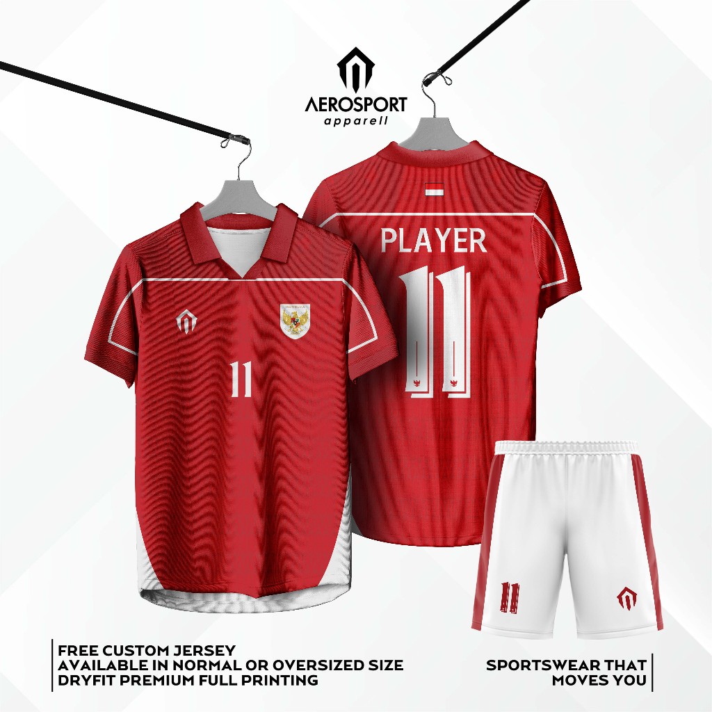 TIMNAS IND 25 Berkerah Setelan Futsal Full Printing Jersey Bola Aerosport Dryfit Premium Bisa Satuan