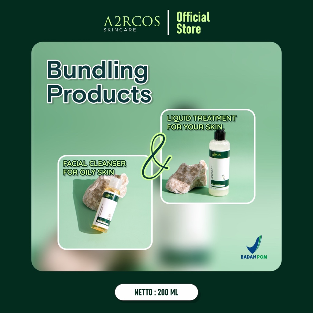 A2RCOS Facial Cleanser For Oily Skin + Liquid Treatment For Your Skin - Paket Bundling Untuk Merawat