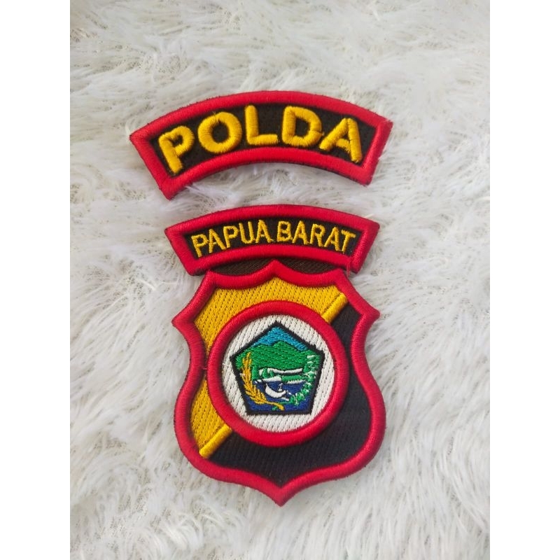 LOGO POLDA PAPUA BARAT BORDIR TIMBUL 3D, ATRIBUT POLRI BORDIR