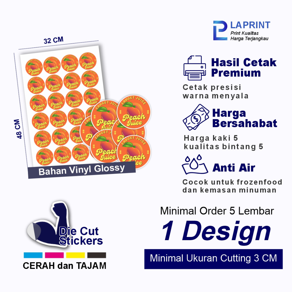 

Cetak Stiker Vinyl Glossy Die Cut A3+ Custom / Cetak Stiker Cutting Putus / Print Stiker Anti Air