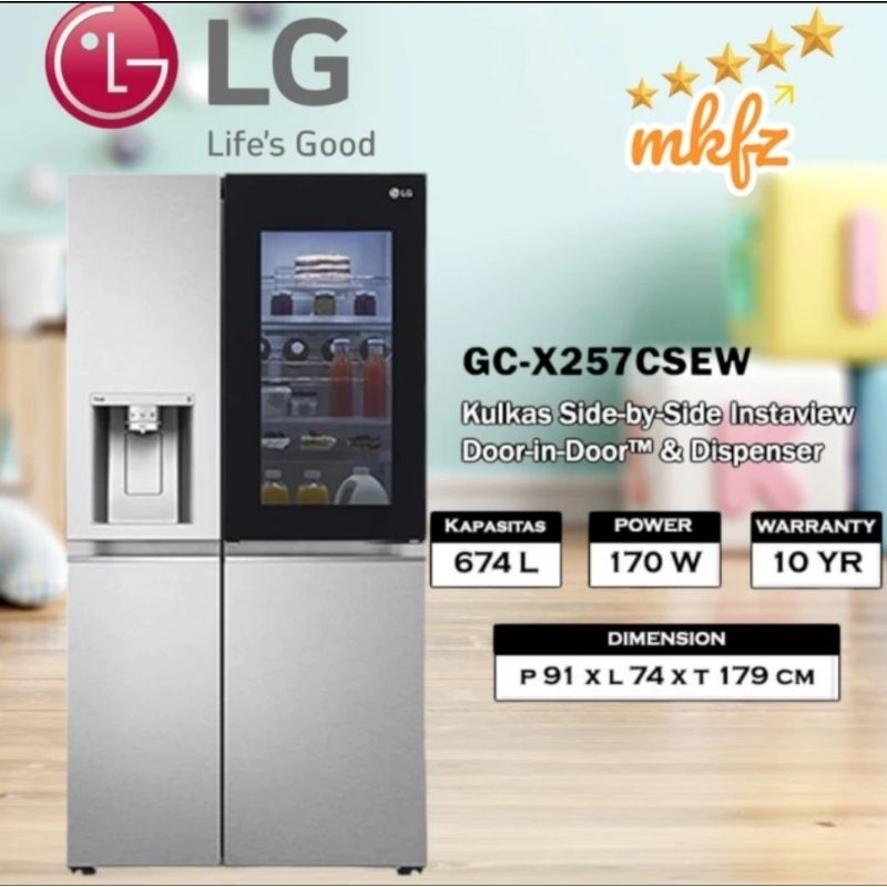 KULKAS LG SBS INSTAVIEW TYPE GCQ257CSEW(GARANSI RESMI)