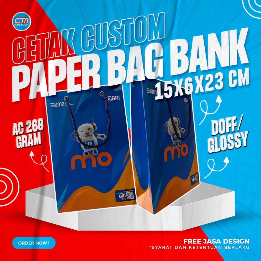 

Paperbag Bank Mini Custom Ukuran 15 x 6 x 23 Cm