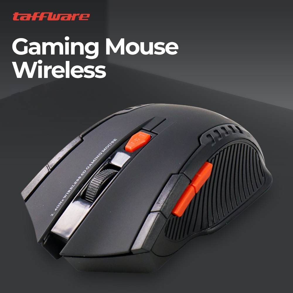 Taffware Mouse Gaming Wirelles 6D 2.4GHz 1600 DPI Mouse Gaming Komputer Laptop Tanpa Kabel Hitam