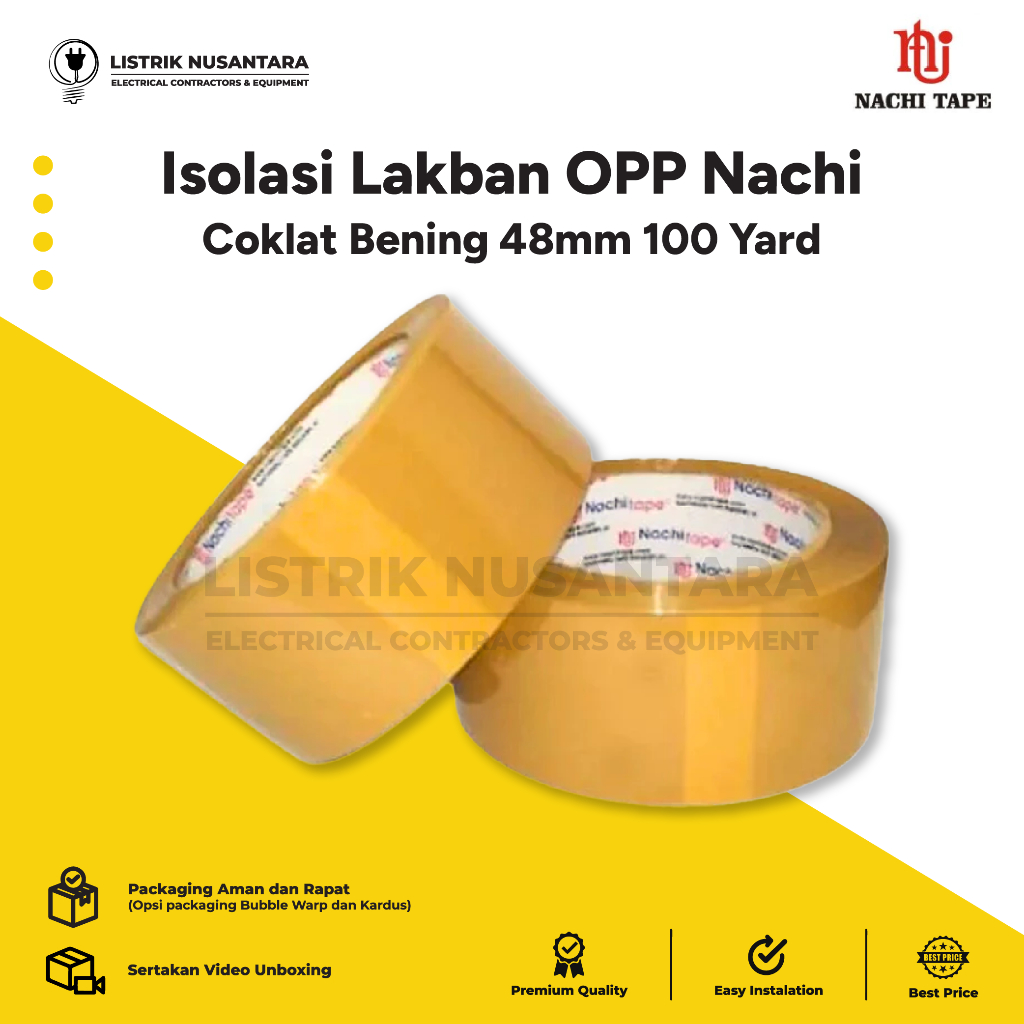 

Isolasi Lakban Perekat Awet Berkualitas | OPP Nachi Coklat Bening 48mm 100 Yard | Lakban Industri dan Perkantoran