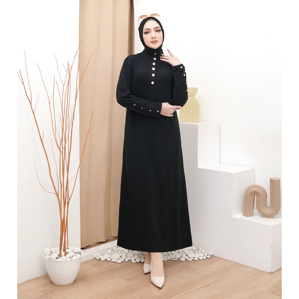 Inner Dress Rajut Knit Manset Gamis Jumbo Lengan Panjang Busui Bodycon Polos Premium Maxi Azuki FL