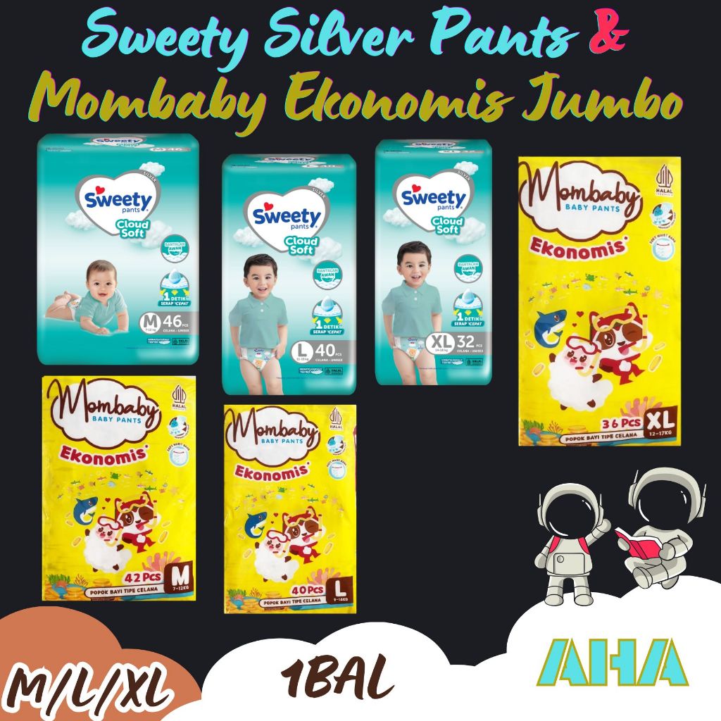 [VARIAN] Mombaby Ekonomis Jumbo & Sweety SIlver  Diapers Pants