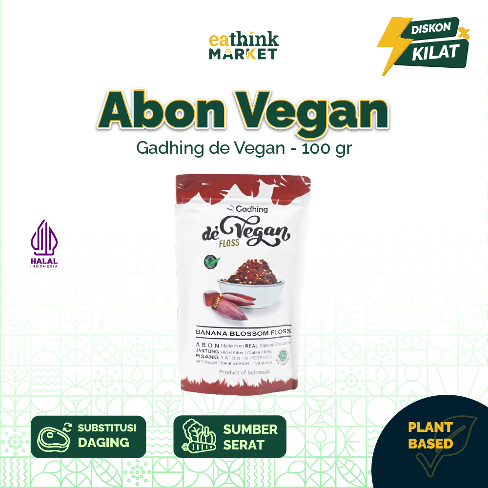 Abon Nabati Jantung Pisang Banana Blossom Floss Vegan Gluten Free No MSG - Gadhing de Vegan 100 g