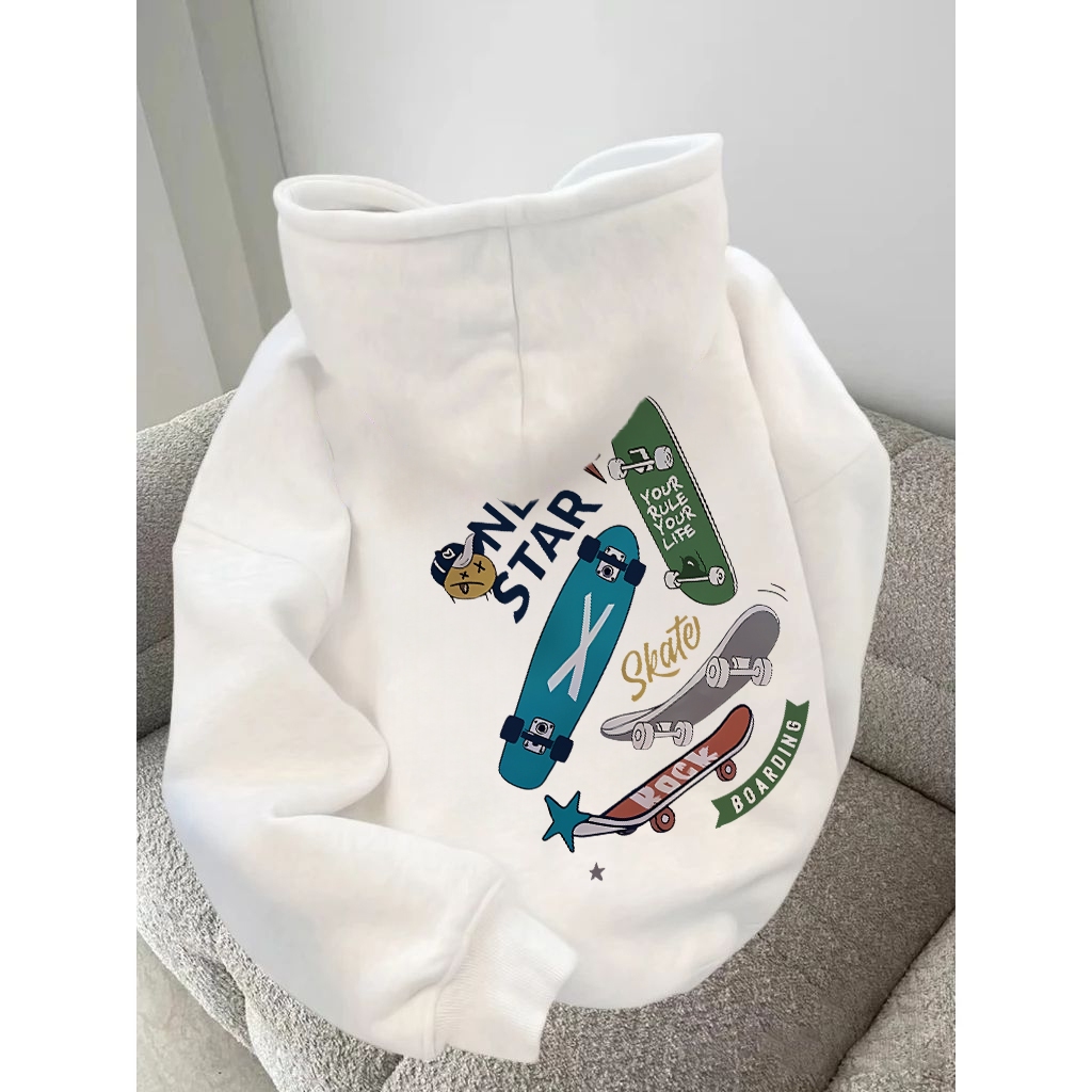 Forteid Oversize Hoodie Wanita  Korean Style Oversize Hoodie Sweater   (Cetakan grafis skateboard wa