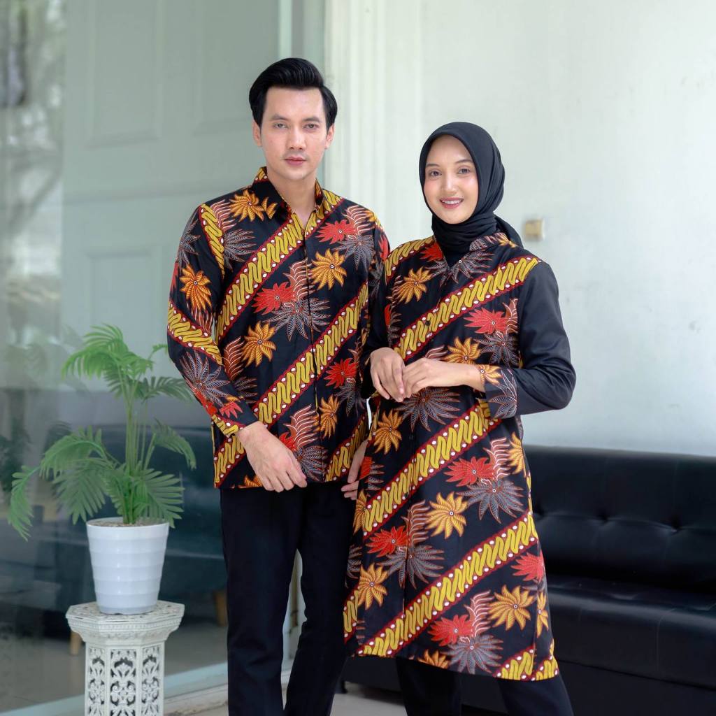 Benang Raja Couple Batik Kemeja Dan Tunik Katun Liris Bunga