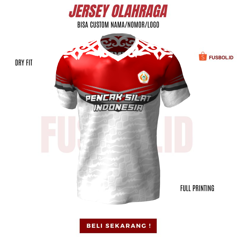 Kaos Jersey Pencak Silat Putih Maroon Motif Batik 350 - Jersey Beladiri Custom Full Printing