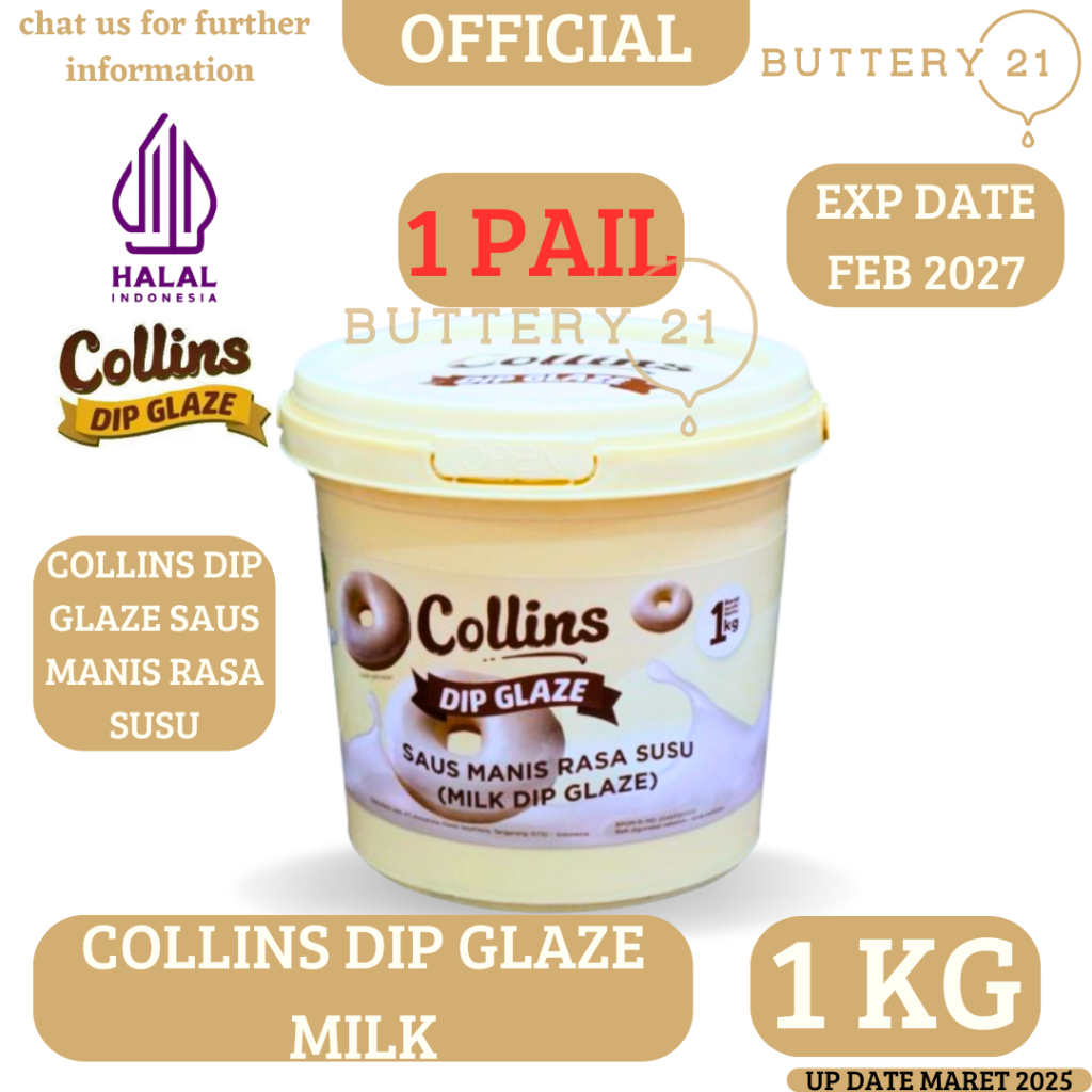 

COLLINS DIP GLAZE MILK 1 KG/COKELAT COLLINS/COLLINS SAUS MANIS RASA SUSU/MILK DIP GLAZE