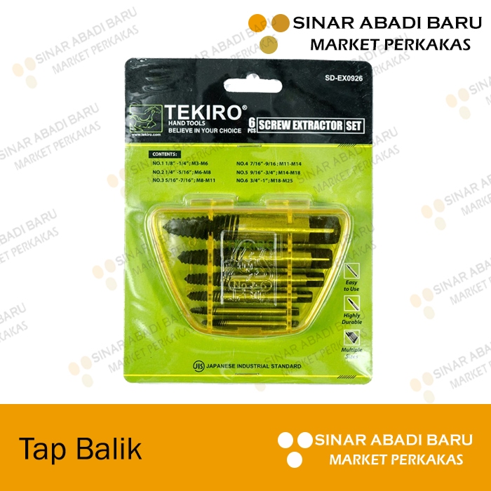 Tap Balik Tekiro Pembuka Baut Set Tekiro 6 Pcs Screw Extractor Set Alat Pembuat Drat Baud Yang Patah