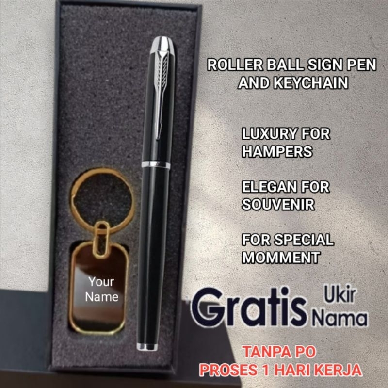 

Giftset Pen 2 In 1 Pulpen Roller Ball & KEYCHAIN Gratis Grafir Nama/Logo / Kata-Kata Tanpa PO 1 Hari Kerja