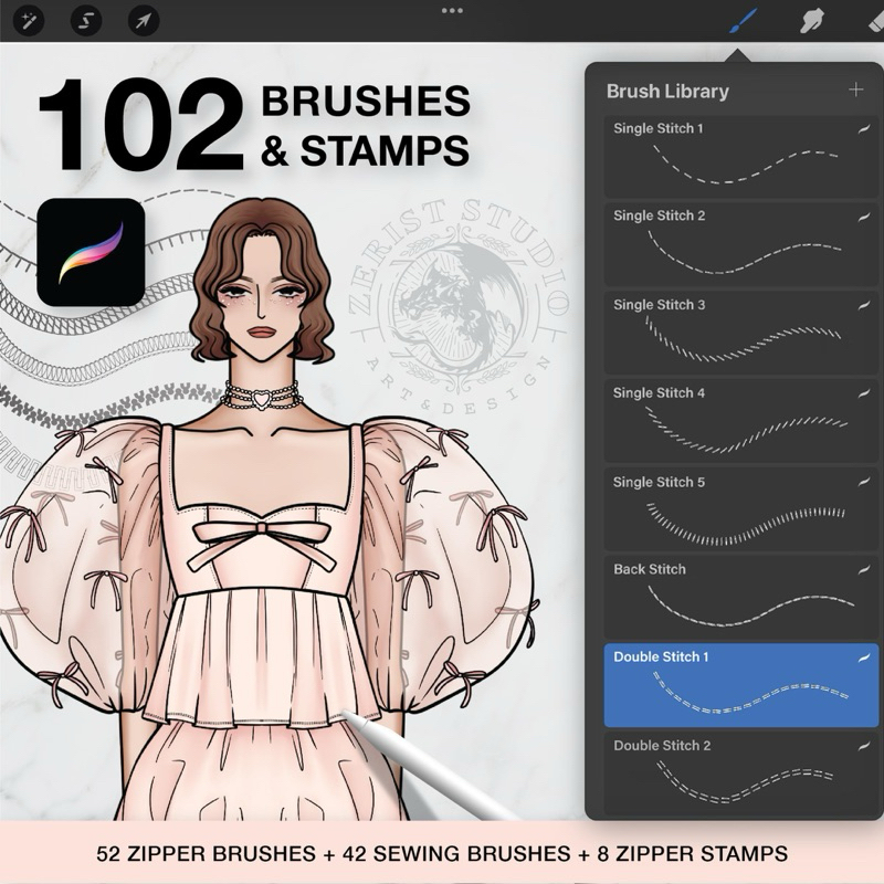 

102 Fashion Brush Set (Sewing & Zipper Brushes + Stamps)