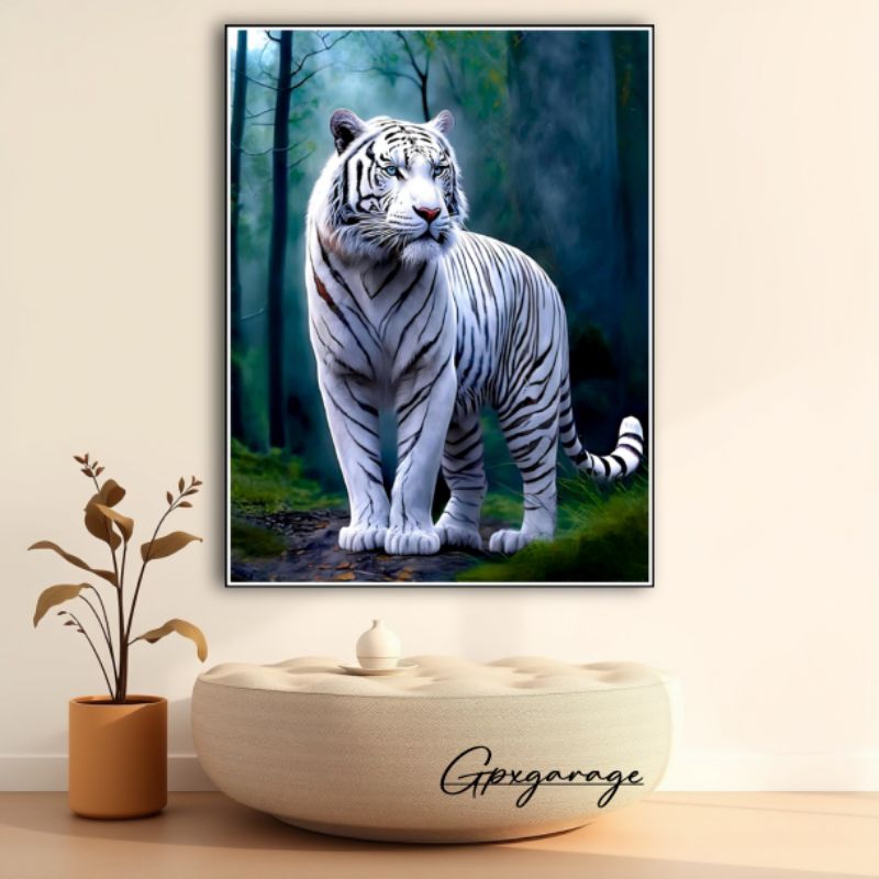 Poster Hiasan Dinding Macan Putih Ukuran Besar Anti Air Flexy