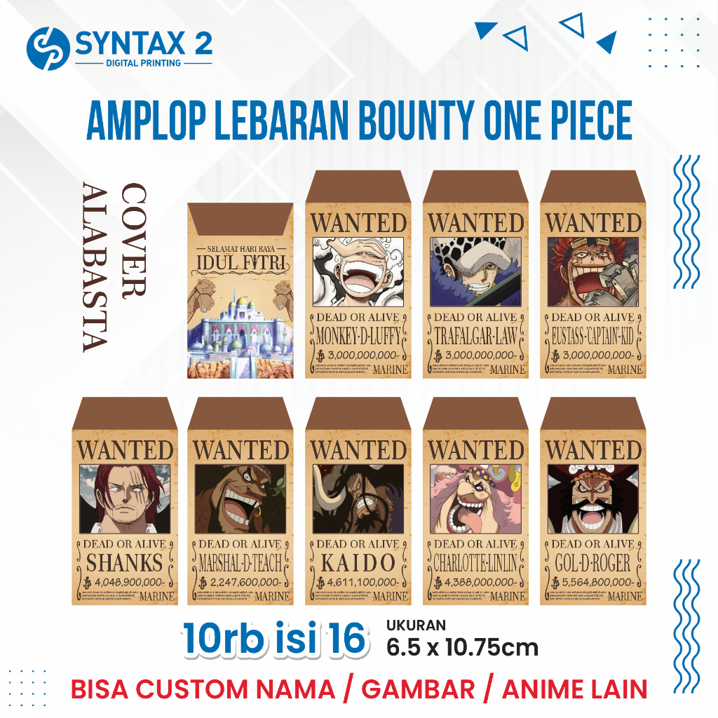 

AMPLOP LEBARAN 2025 - AMPLOP BOUNTY ONE PIECE - SIZE MEDIUM 7 x 11 cm - AMPLOP LEBARAN CUSTOM