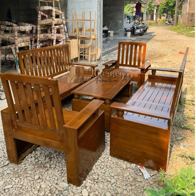 KURSI RUANG TAMU MINIMALIS JATI 3211+MEJA , SET KURSI RUANG TAMU