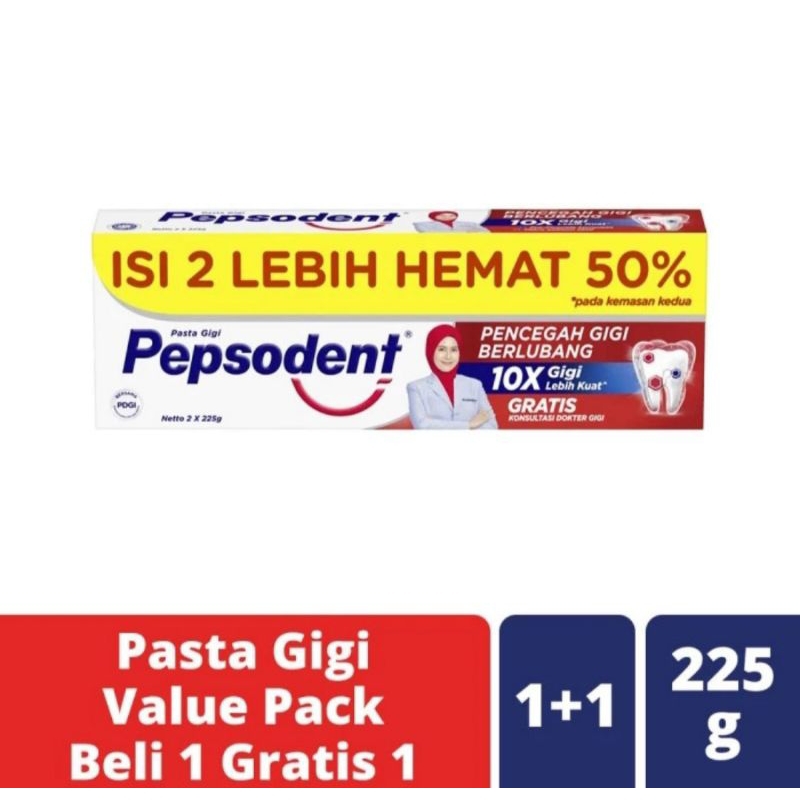 Pepsodent 225gr isi 2 pasta gigi odol pembersih gigi