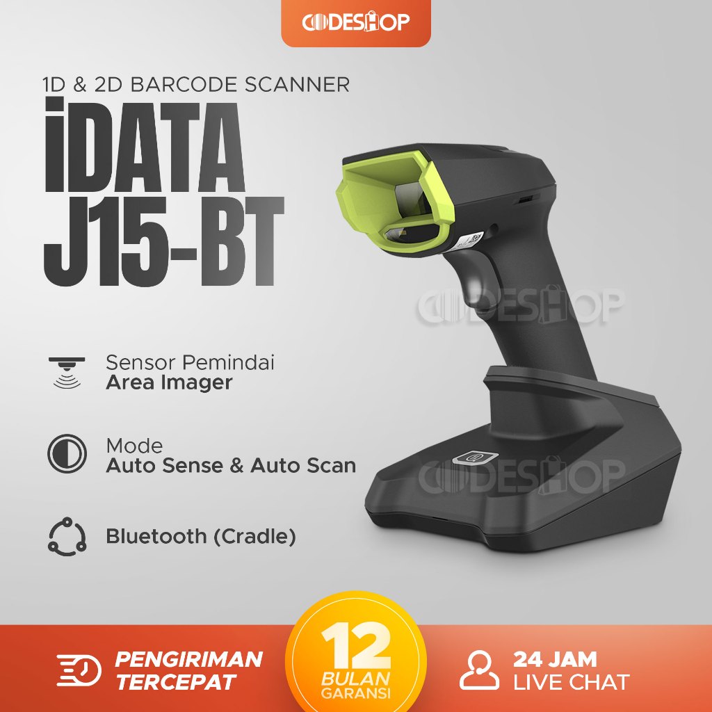 Scanner Barcode iData J15 2D Handheld Auto Scan Sense QR Code Bluetooth