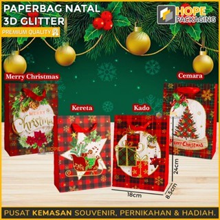 

Paper Bag Glitter Natal / Paper Bag Christmas / Tas Hampers / Paper Bag 3D Glitter / Tas Souvenir Kue / Goodie Bag Merry Christmas / Tas Natal / Goodie Bag / Tas Kado Gift