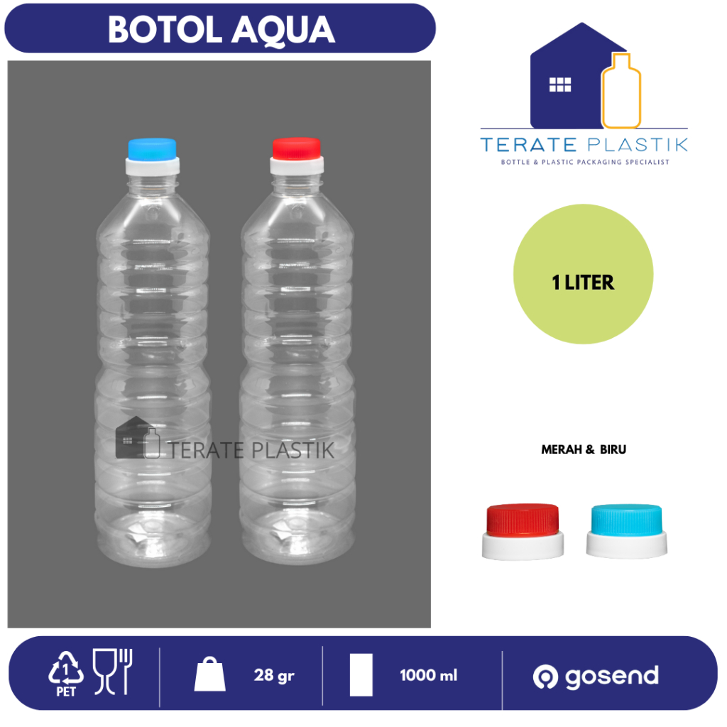 Per 20pcs Botol Aqua 1 Liter Lama | Botol Minum 1L | Tutup Sealed | Terate Plastik Bandung