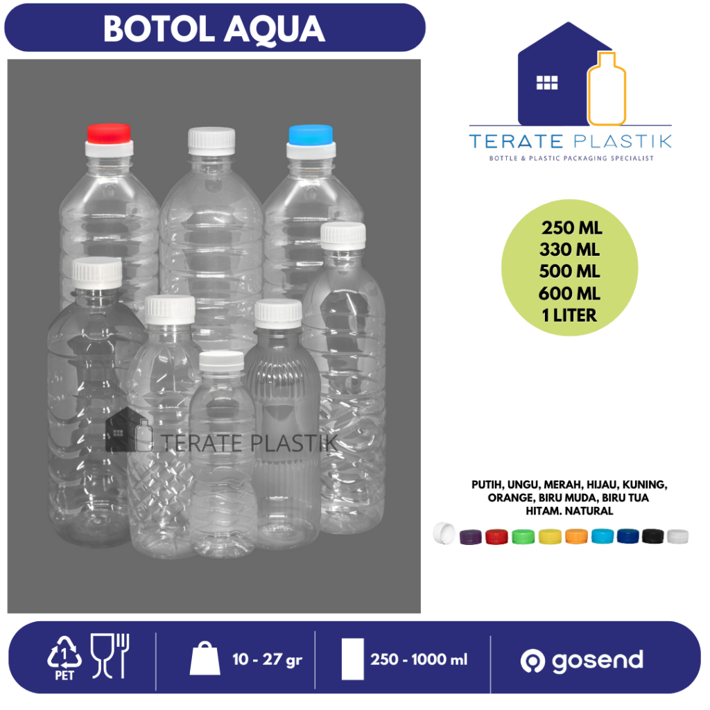 Botol PET Aqua Minum | 200ml - 250ml - 330ml - 500ml - 600ml - 1000ml | Terate Plastik Bandung