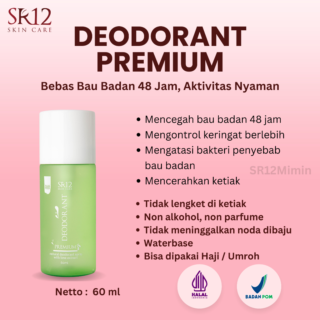 DEODORANT SR 12 SPRAY 48 JAM- OBAT PENGHILANG BAU BADAN - MEMUTIHKAN KETIAK - DEODORANT ANTIPERSPIRA