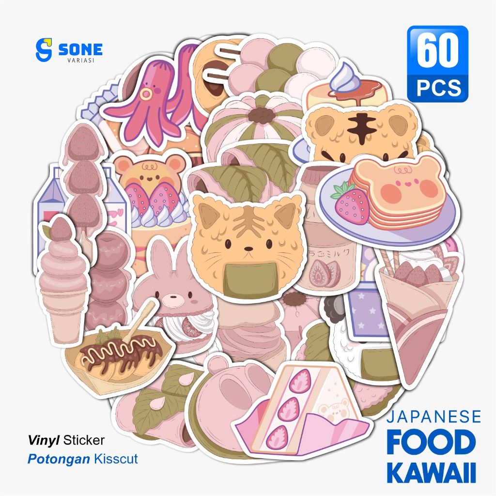 

Sticker Pack JAPANESE FOOD Kawaii / Stiker Kartun Paper Vinyl Deco Buku Jurnal Tumbler Laptop Aesthetic