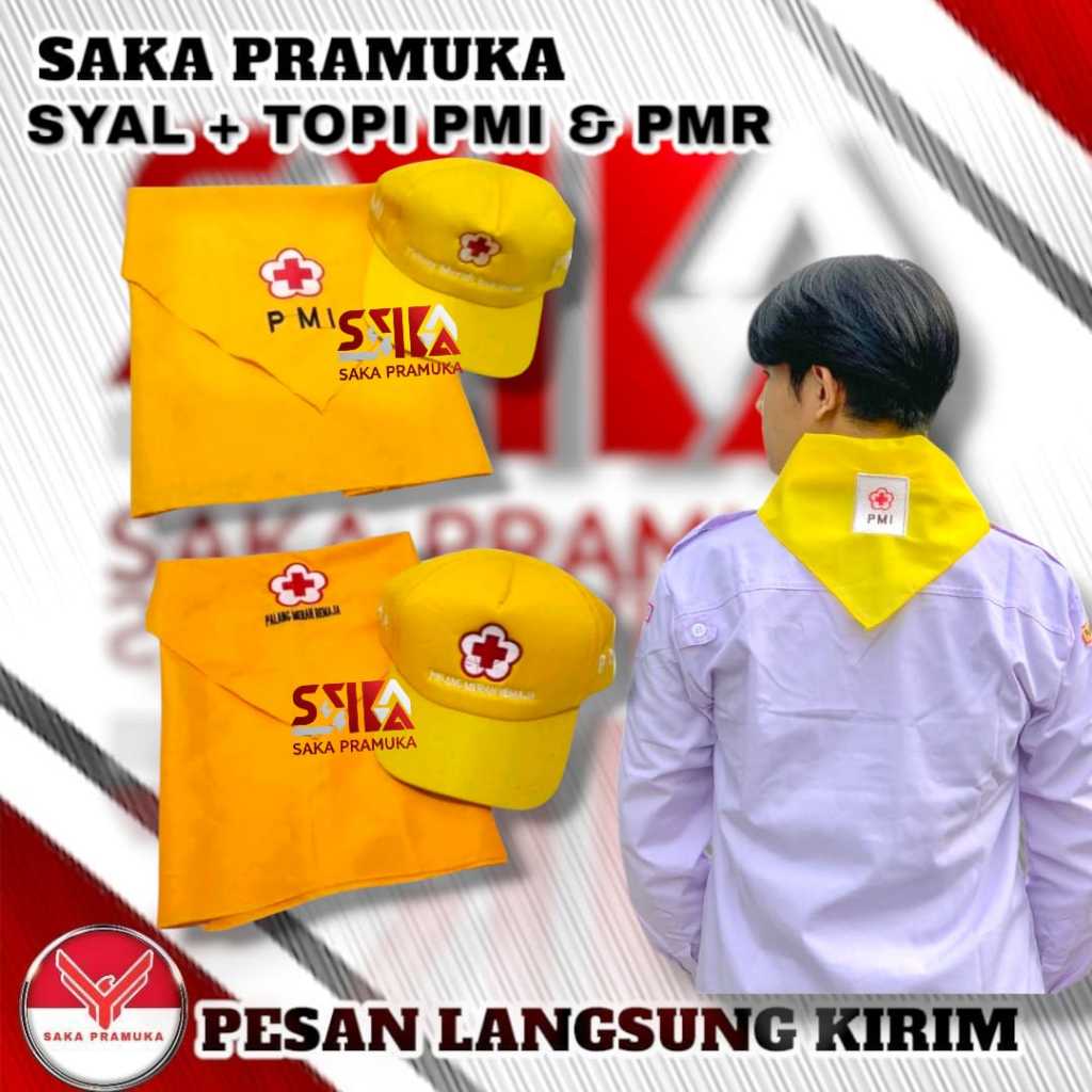 Paket Hemat Topi + Syal PMR PMI Kuning Bordir | Atribut PMR Lengkap Sekolah & Event