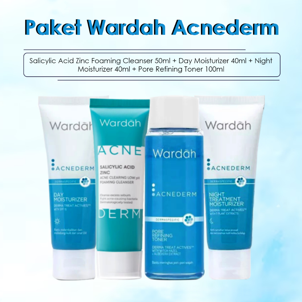Paket Wardah Acnederm - Perawatan Wajah Berminyak dan Berjerawat Basic 4pcs