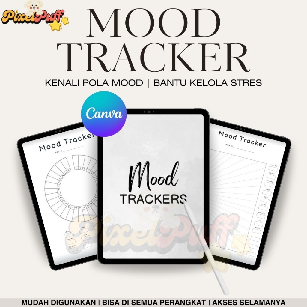 Mood Tracker | Template Mood Tracker Canva | Kenali Pola Mood Bantu Kelola Stress | Printable PDF | 