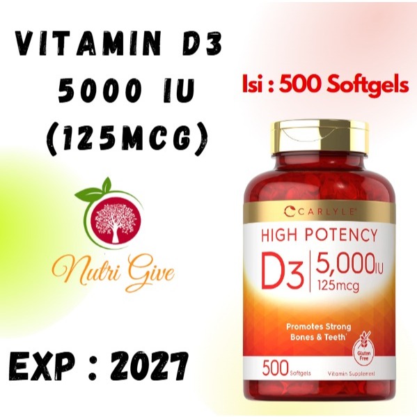 Carlyle High Potency D3 5000iu 5000 IU 500 softgels vitamin D3 ori usa