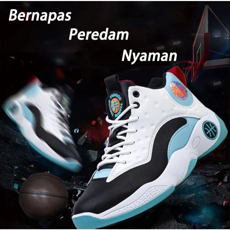 Sepatu Basket Pria Sol Empuk Ringan Anti Slip Trendy Warna Hijau dan Ungu / Kode A117
