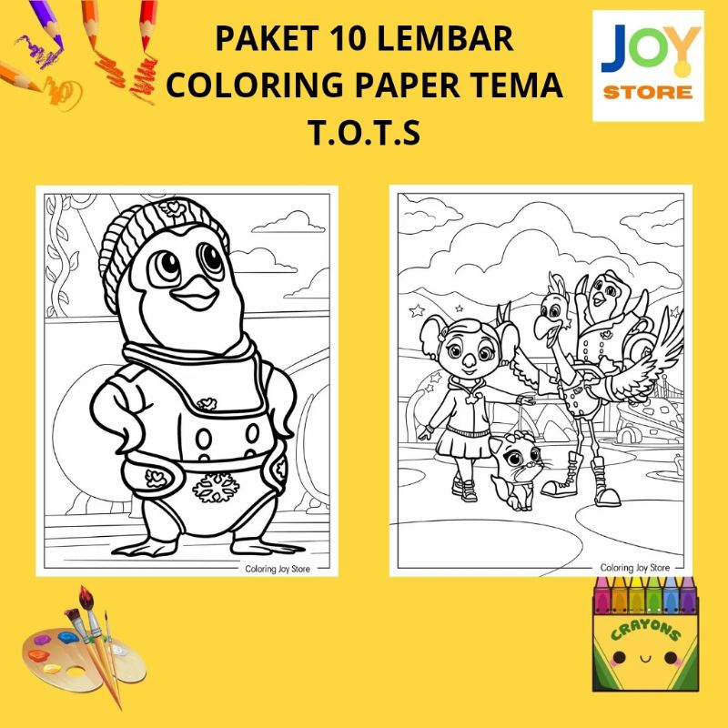 

PAKET 10 Lembar Kertas Gambar Mewarnai Tema T.O.T.S Ukuran A4 150 gsm - Coloring Paper 010