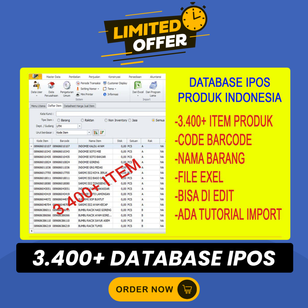 Paket 3.400 Import Item IPOS 4 Database Produk Barcode QR Indonesia Program Kasir Toko POS Point of 