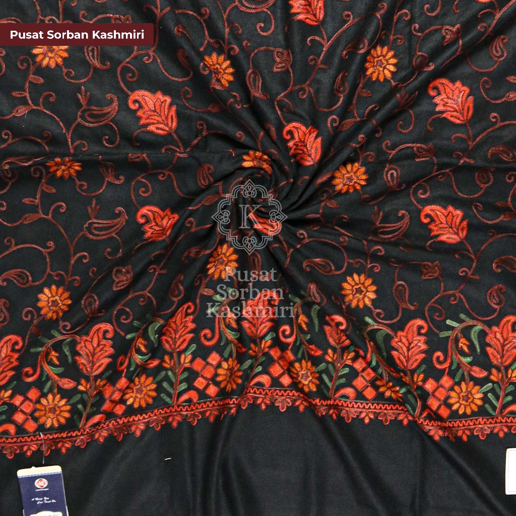 Sorban Kashmiri AJAY 18003 18004 Hitam Putih Full Motif Sulam