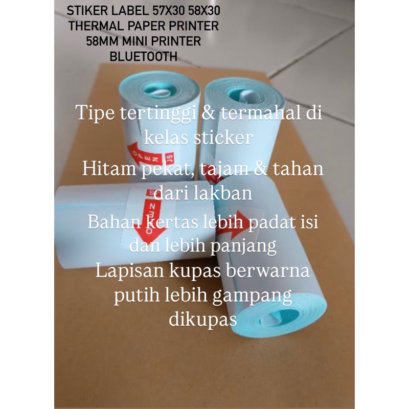 

Stiker Label 57X30 58X30 Thermal Paper Printer 58MM Mini Printer Bluetooth