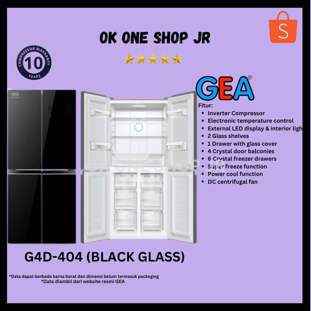 GEA Kulkas Side by Side G4D 404 BLACK / G4D404 - Stainless/Black