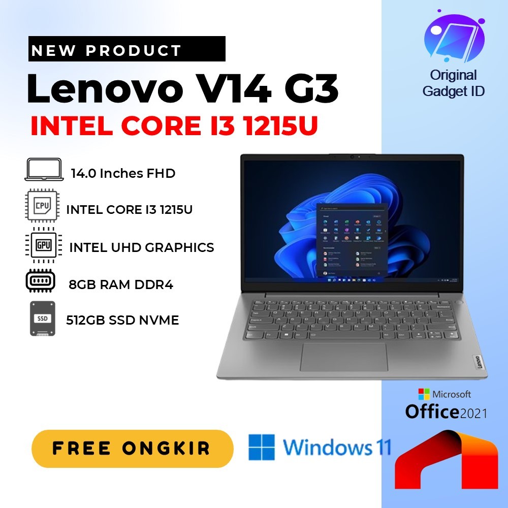 Lenovo V14 G3 - Laptop i3 1215U Ram 8GB ssd 512GB Windows 11PRO Baru Garansi Resmi