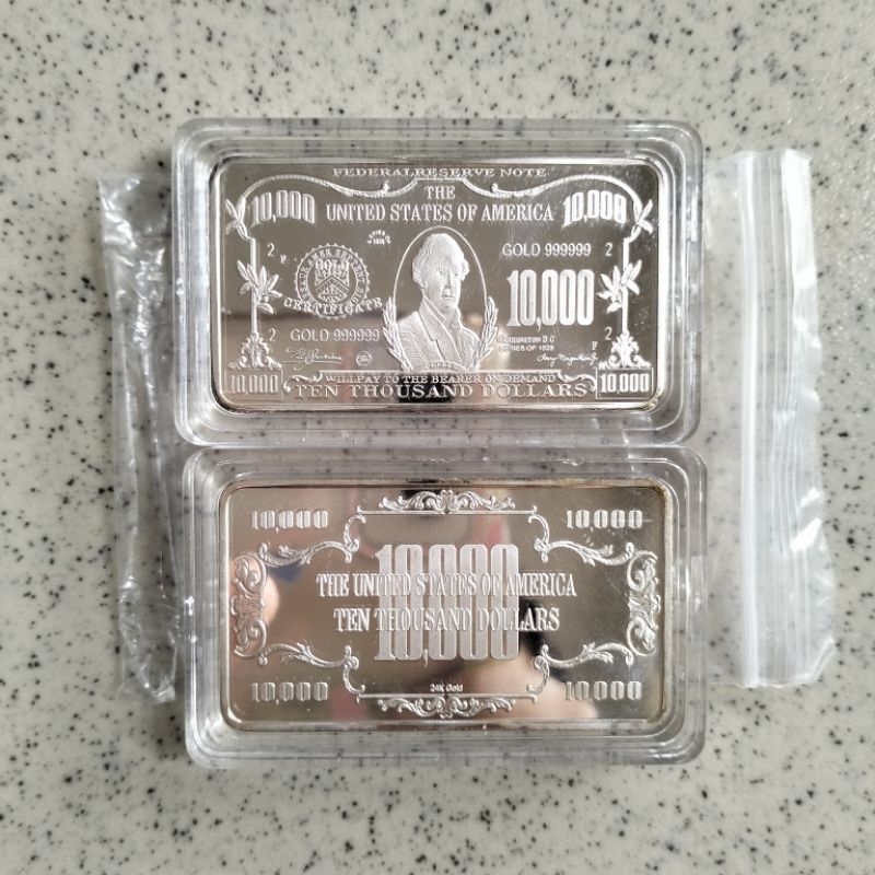 Koin Souvenir Batangan 10000 Ten Thousand Dollars United States of America Silver Bar + Kapsul
