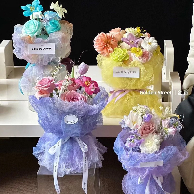 

Kertas Bunga Buket Cellophane Kain Jaring Mesh / Fairy Bubble Tile Wrapping Paper Wavy Keriting Lace