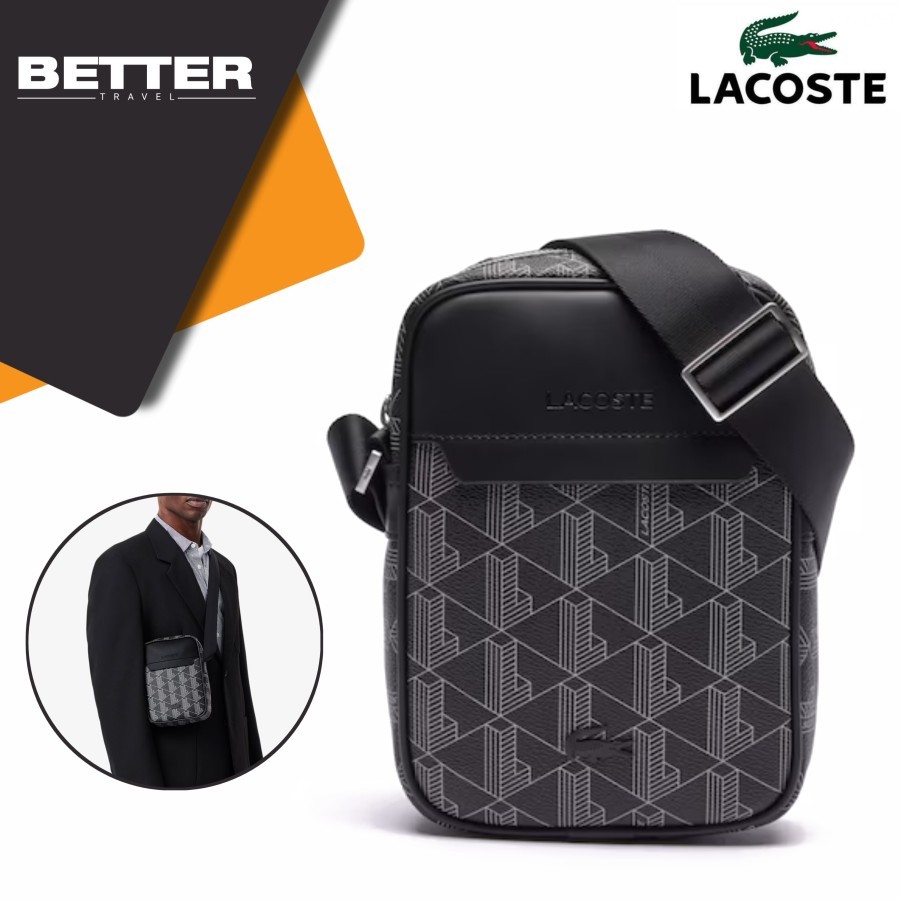 Tas selempang crossbody vertical pria LACOSTE sling bag monogram casual daily