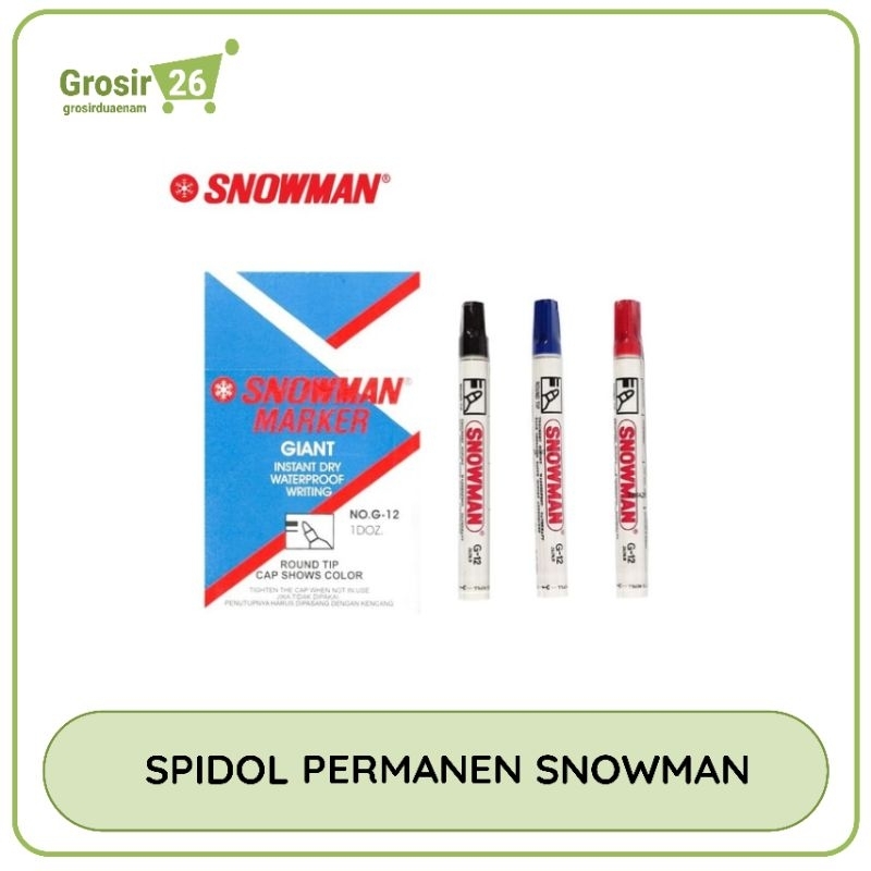 

(1 pcs) spidol permanen marker / tidak bisa di hapus snowman g-12 hitam | biru | merah