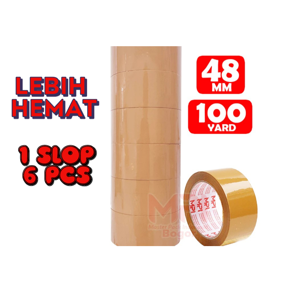 

LEBIH HEMAT 1 Slop (6 PCS) Lakban Coklat Ukuran Panjang 48 mm Panjang 100 Yard.