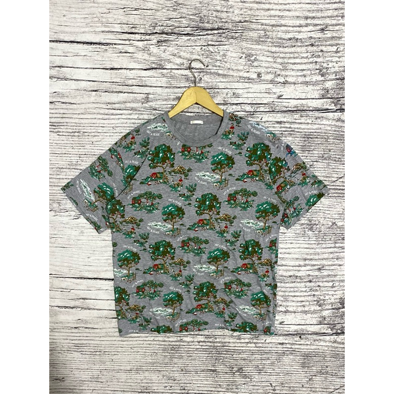 Kaos tshirt AOP fullprint oversize GU Art & Peace abu abu second