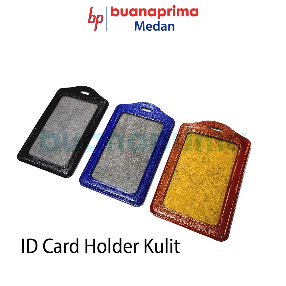 

ID CARD HOLDER KULIT Hitam Biru Coklat Name Tag Tempat Kartu Lanyard Bahan Kulit Sintesis Premium